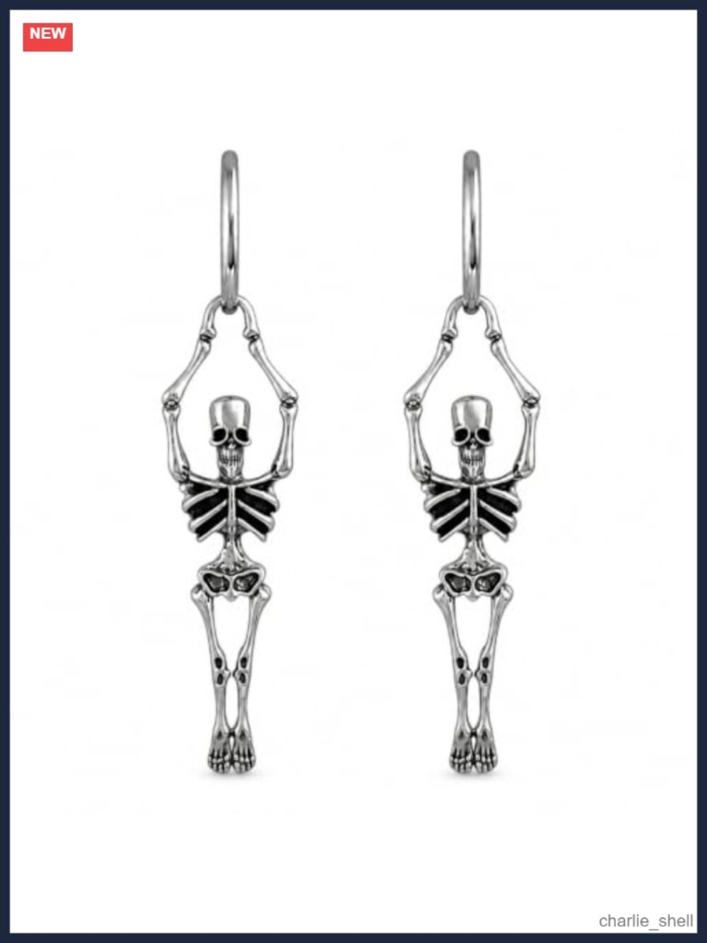 Skeleton Hoop Dangle Earrings 2.4in Alloy Drop Halloween Gothic